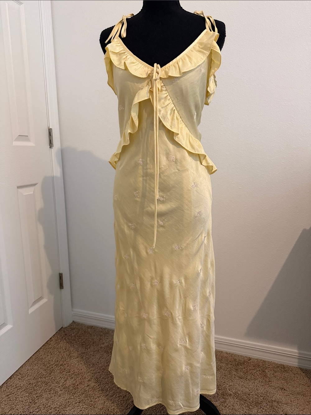 Butter Yellow Ruffle Tie-Front Women's Dress